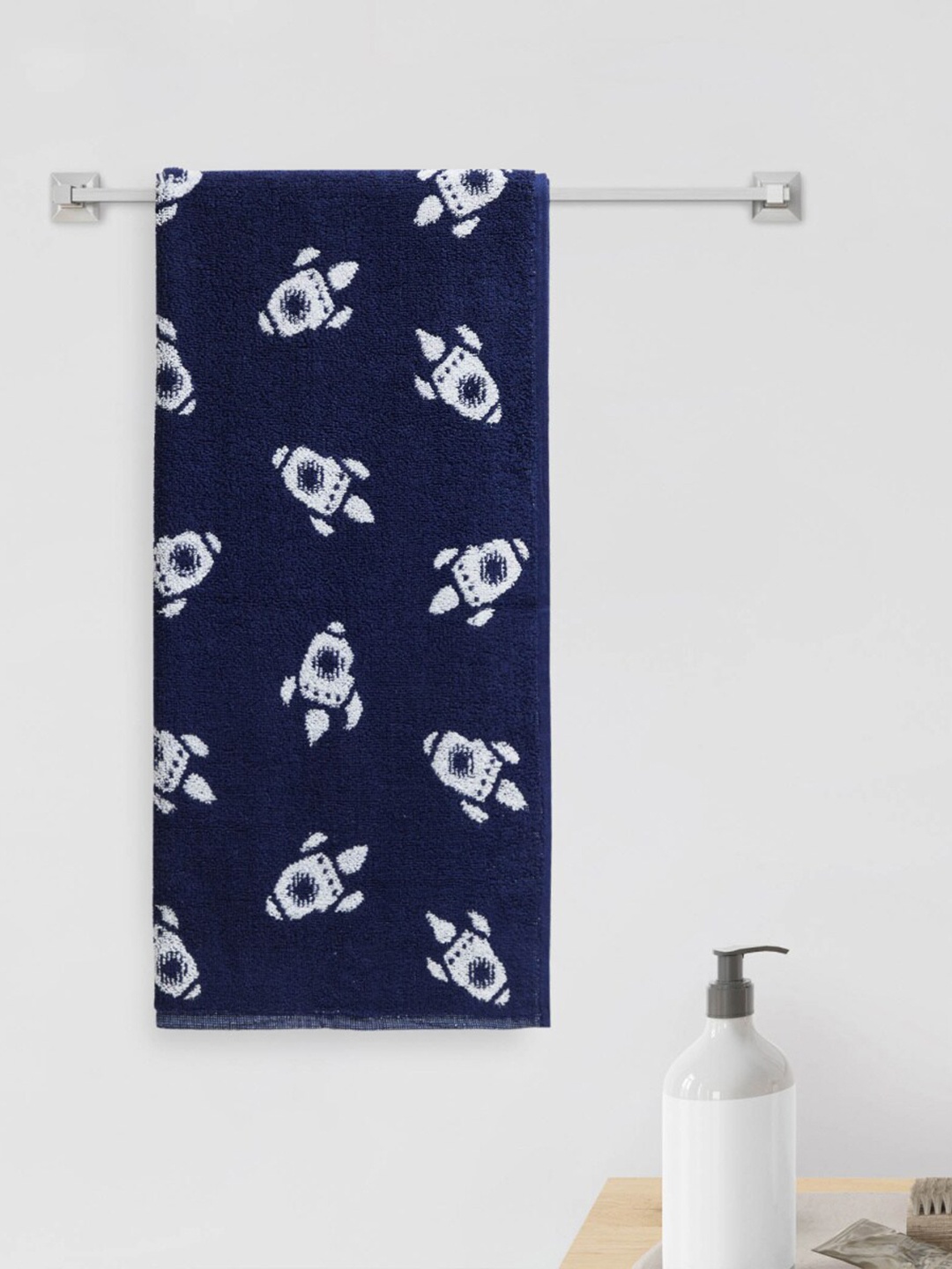 

Home Centre Blue & White Printed 380 GSM Pure Cotton Bath Towel