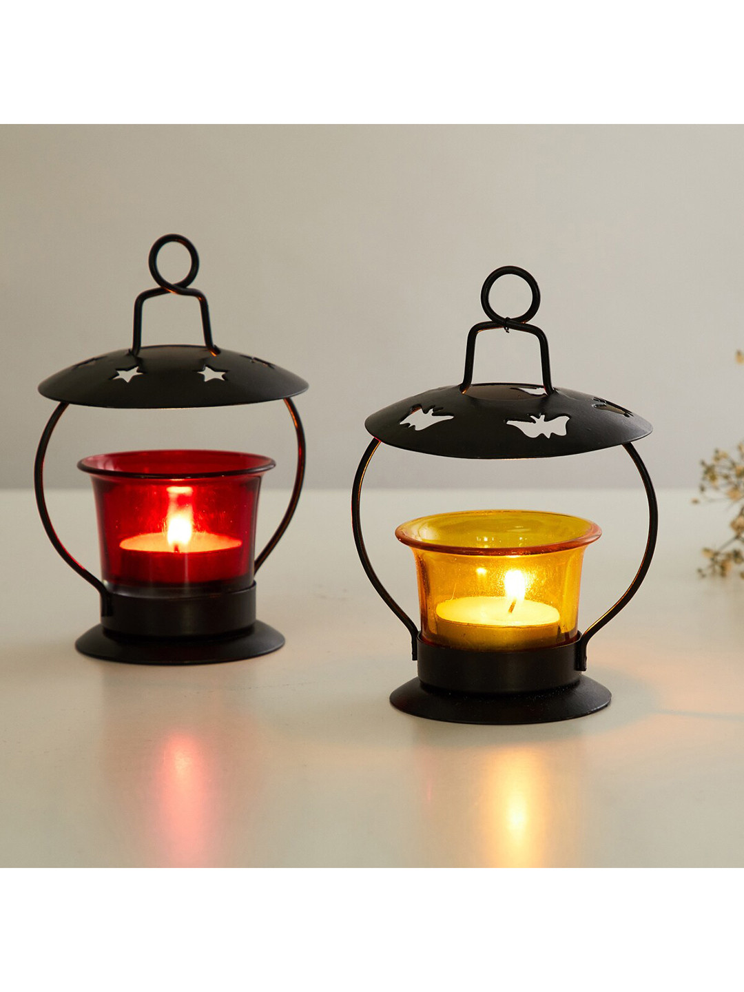 

Home Centre Set Of 2 Corsica Mystic India Metal Votive Holder with Stand, Black