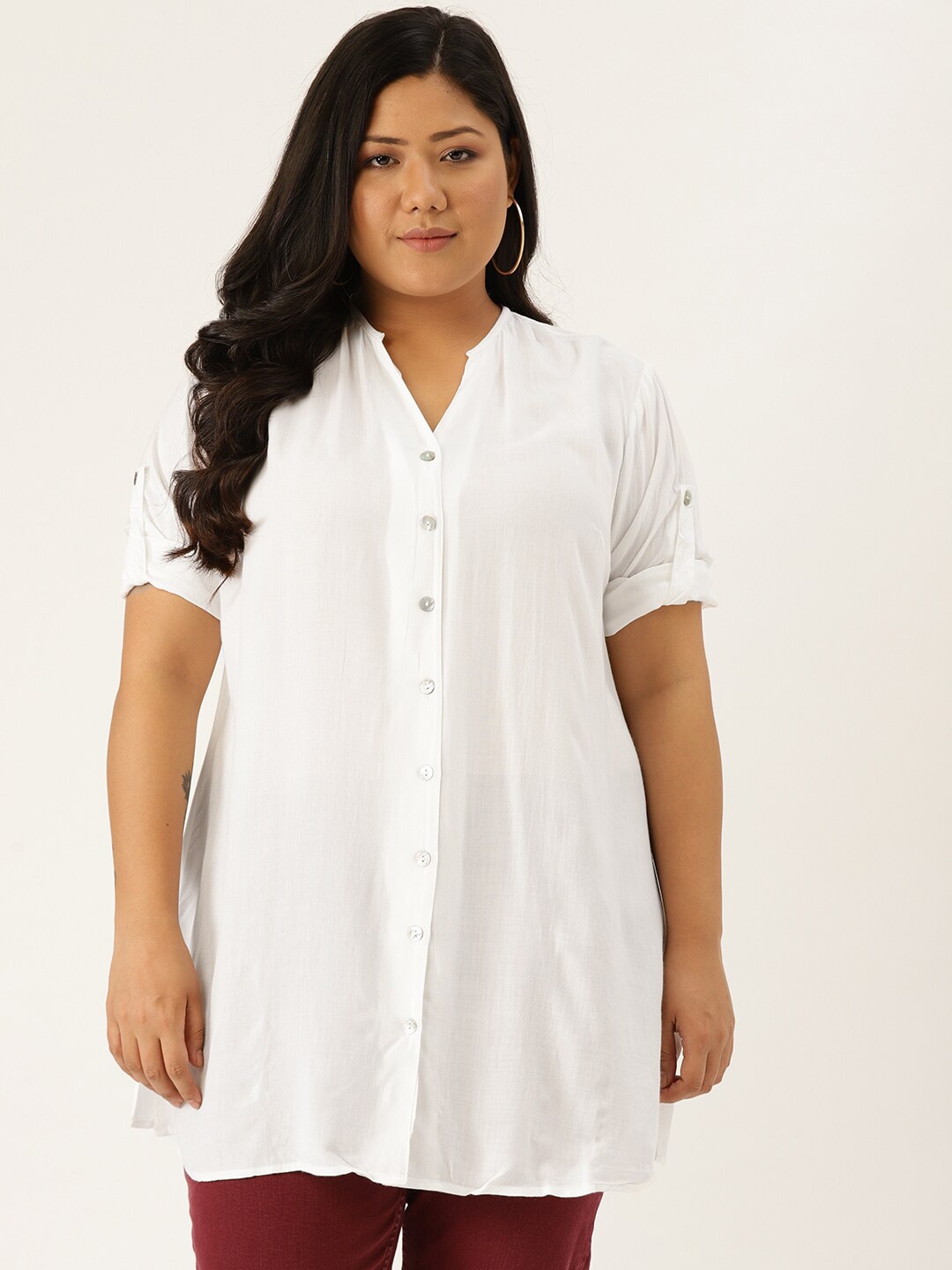 

theRebelinme Plus Size Women White Casual Shirt