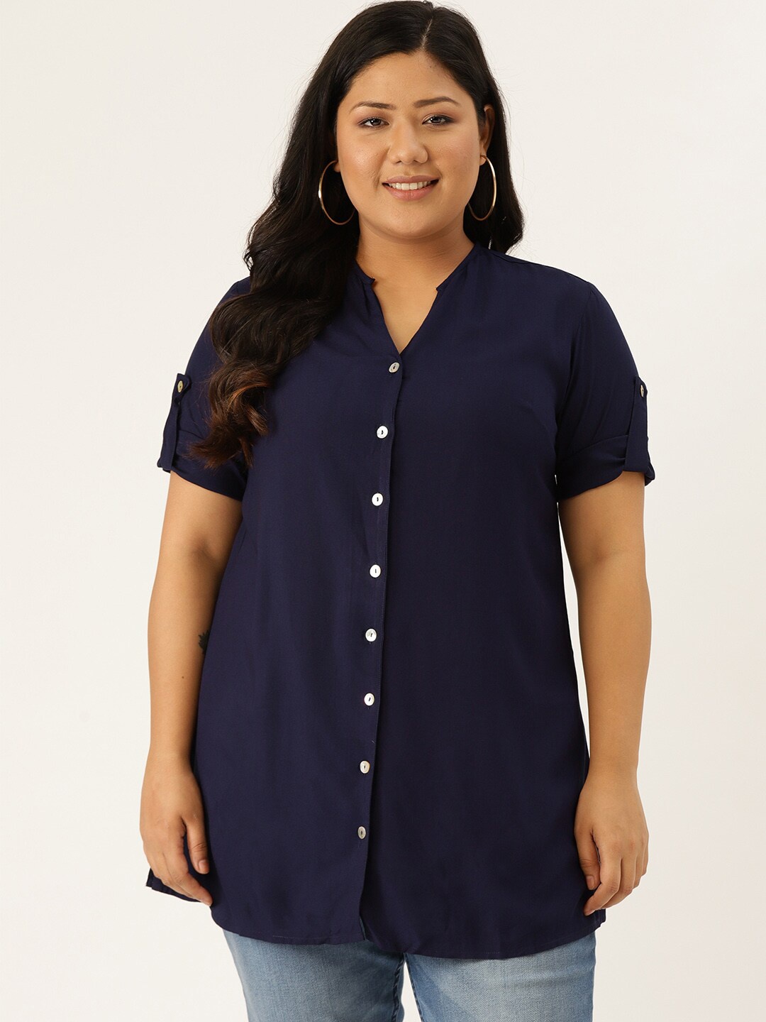 

theRebelinme Women Navy Blue Casual Shirt