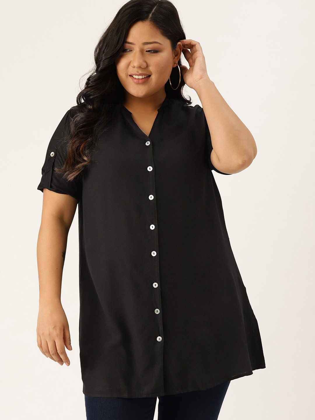 

theRebelinme Plus Size Women Black Casual Shirt