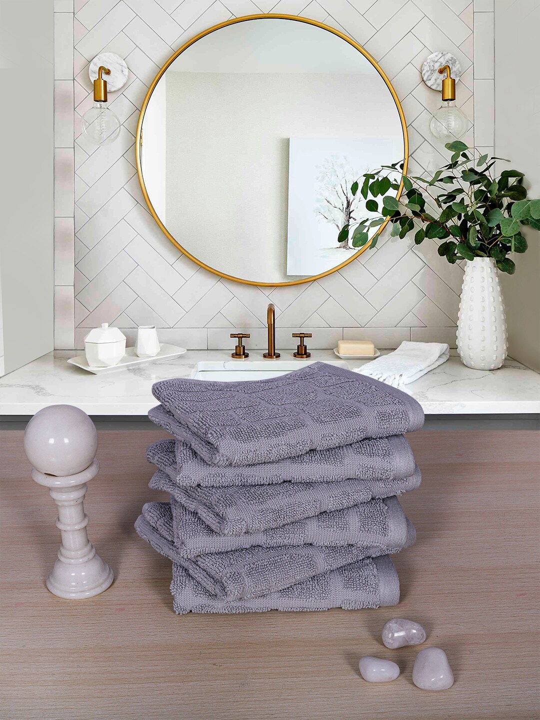 

RANGOLI Pack of 6 Grey 600 GSM Regular Cotton Face Towels set