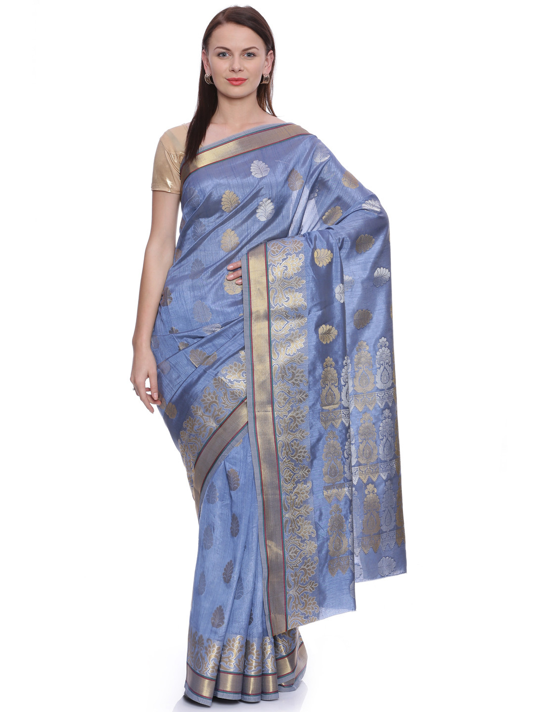 

MIMOSA Blue & Grey Art Silk Woven Design Kanjeevaram Saree