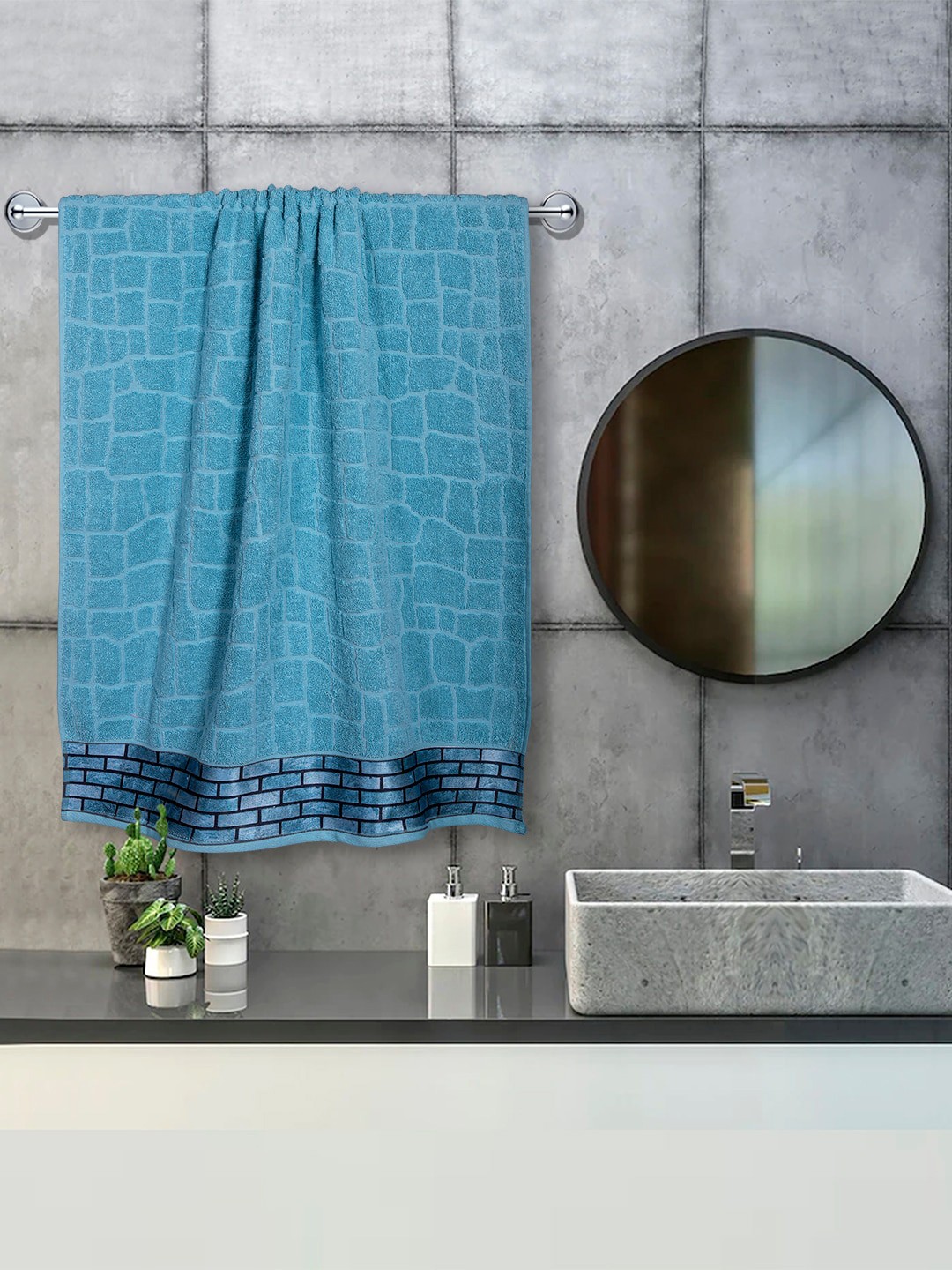 

RANGOLI Set Of 4 Blue Solid Stonewall 100% Cotton 600 GSM Towel Set
