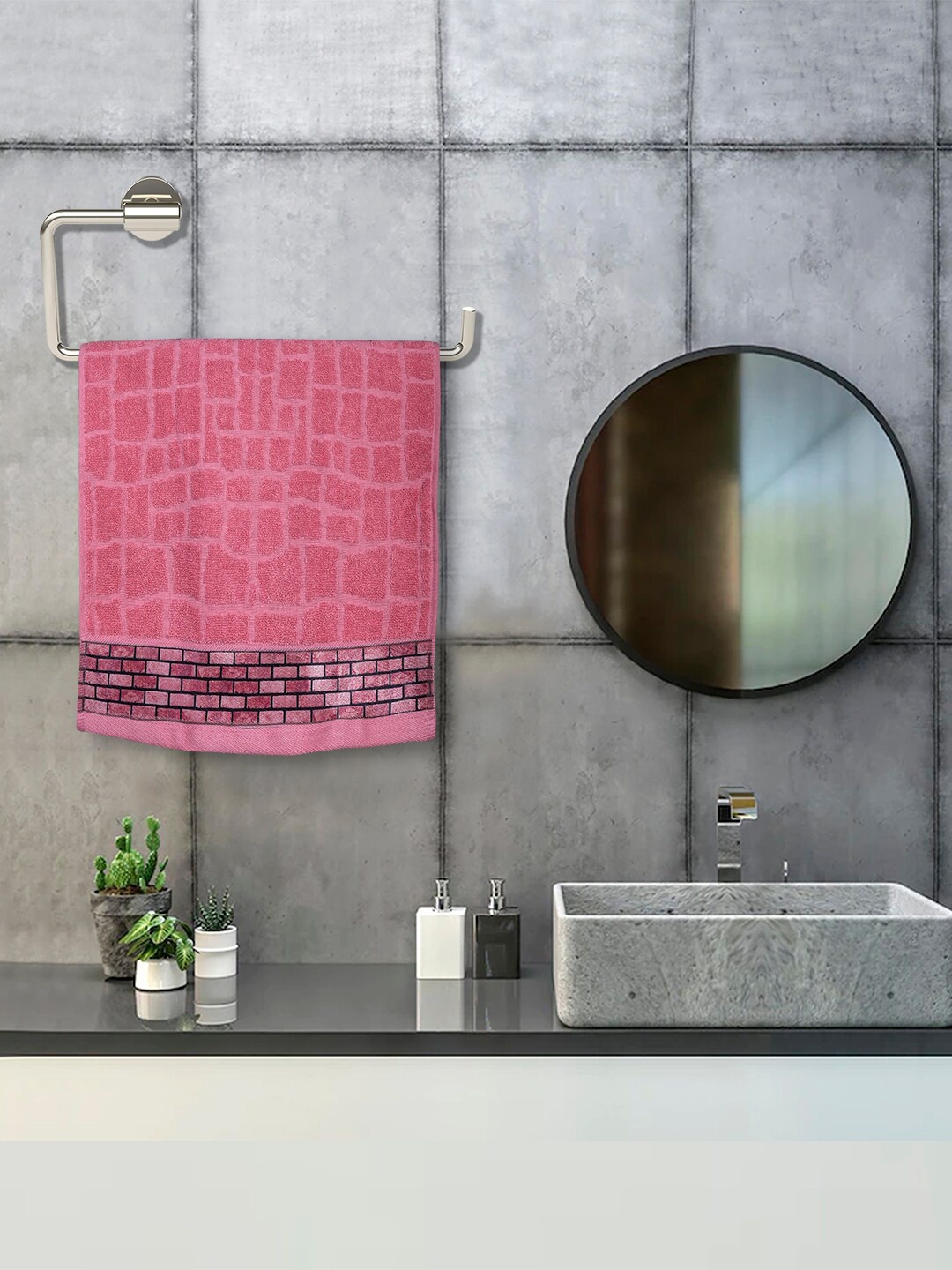 

RANGOLI Set Of 6 Solid Cotton 600GSM Towel Set, Pink