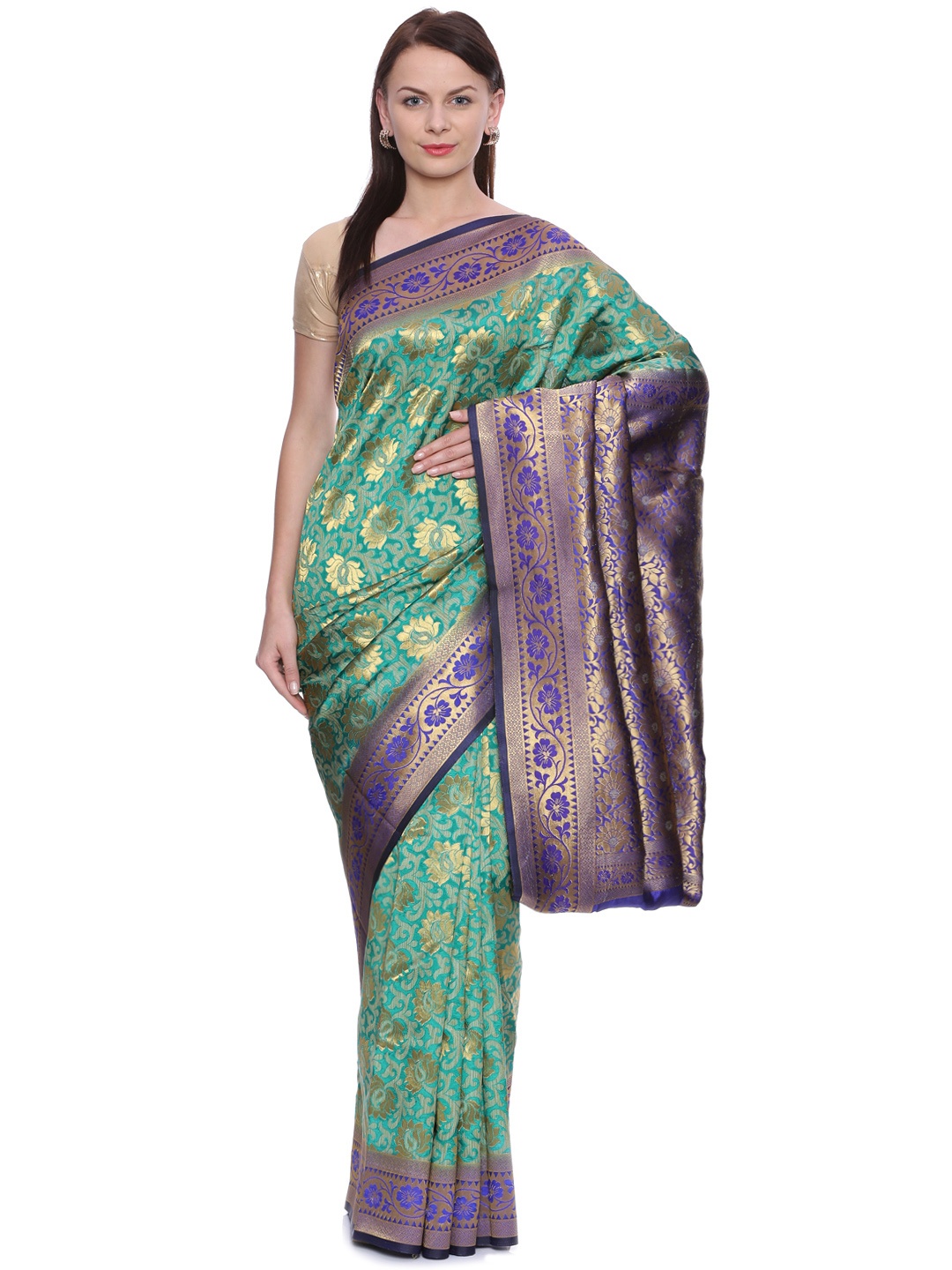 

MIMOSA Green & Gold-Toned Art Silk Woven Design Kanjeevaram Saree