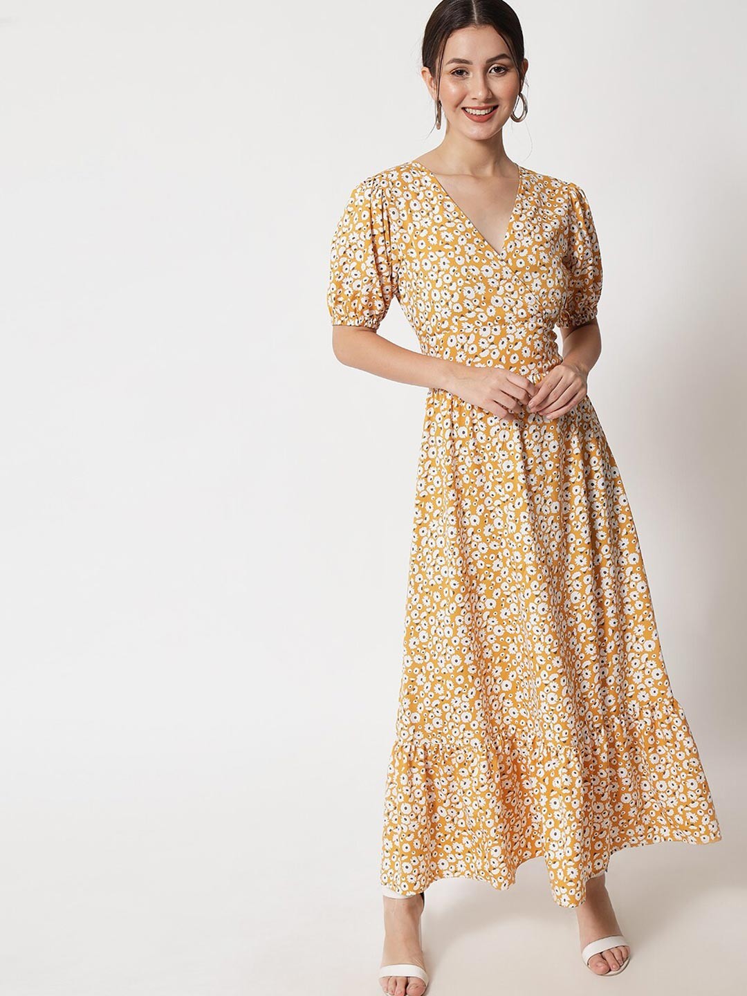 

The Vanca Yellow Floral Printed Maxi Dress
