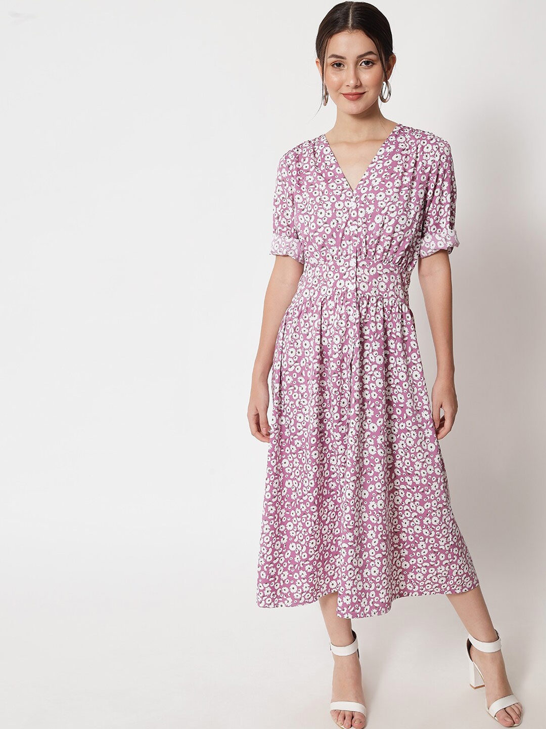 

The Vanca Purple Floral Midi Dress