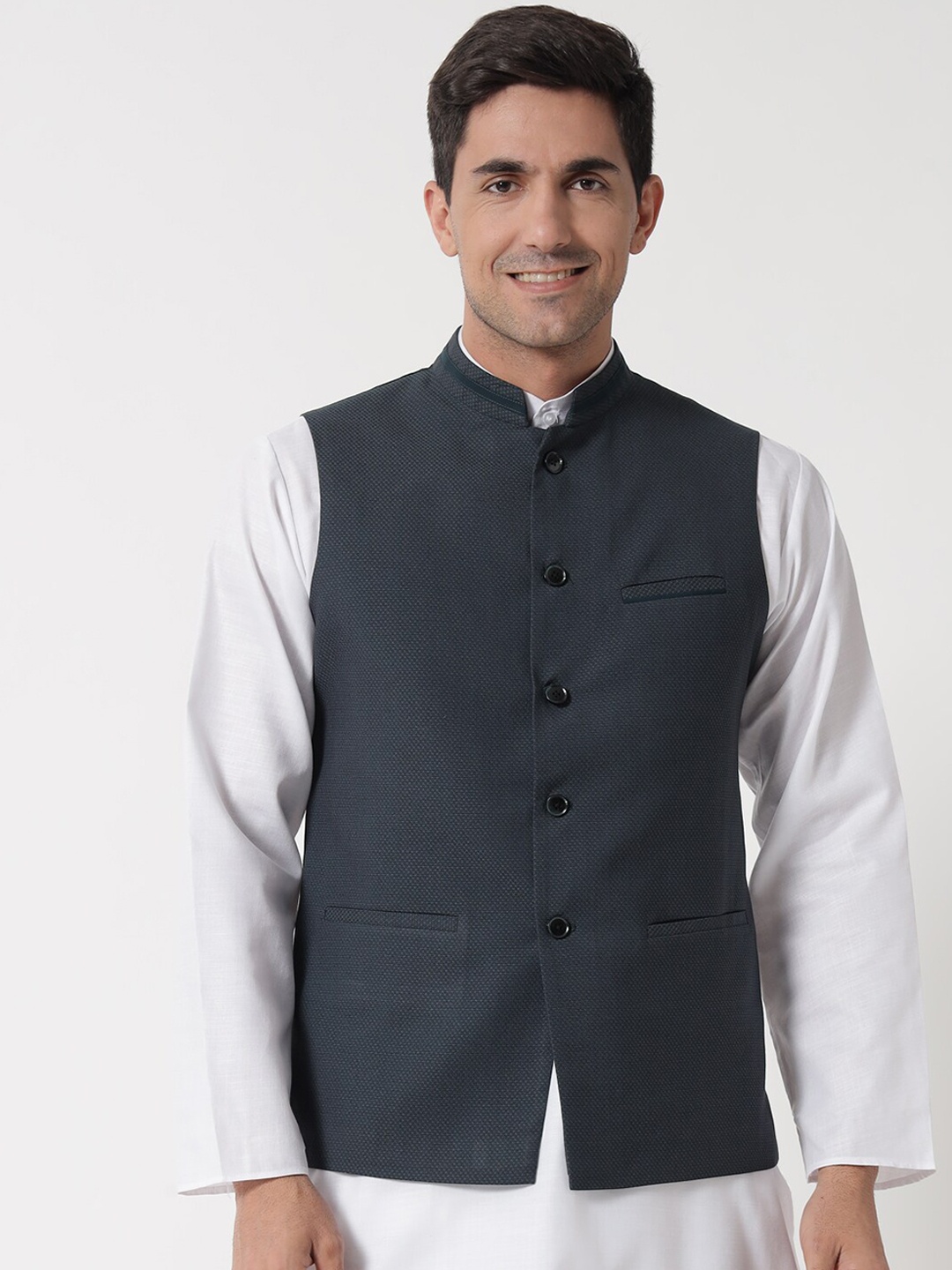 

MAXENCE Men Green Woven Design Nehru Jackets