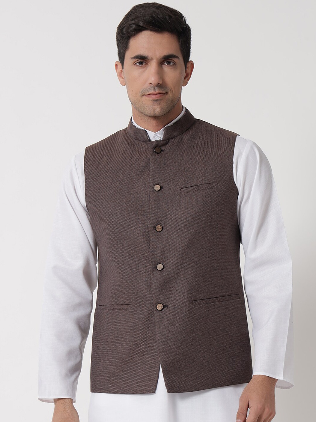 

MAXENCE Men Brown Solid Nehru Jackets