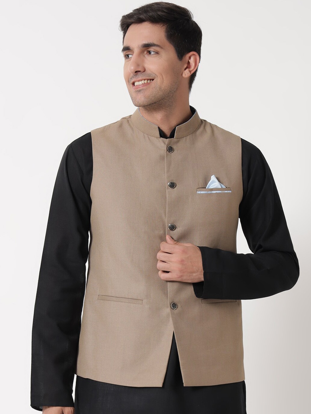 

MAXENCE Men Brown Solid Nehru Jackets