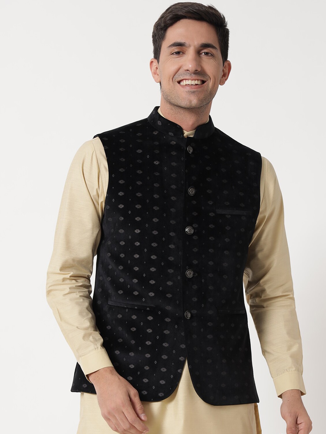 

MAXENCE Men Navy Blue Printed Nehru Jackets