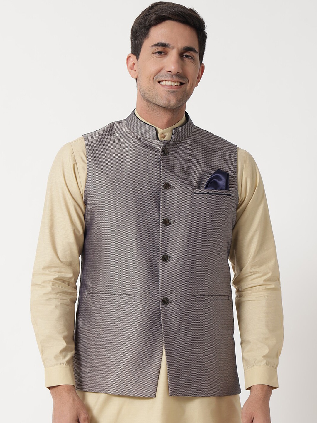 

MAXENCE Men Cream Woven Design Nehru Jackets