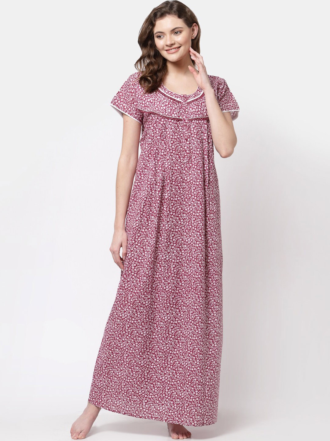 

Sweet Dreams Maroon Printed Maxi Nightdress