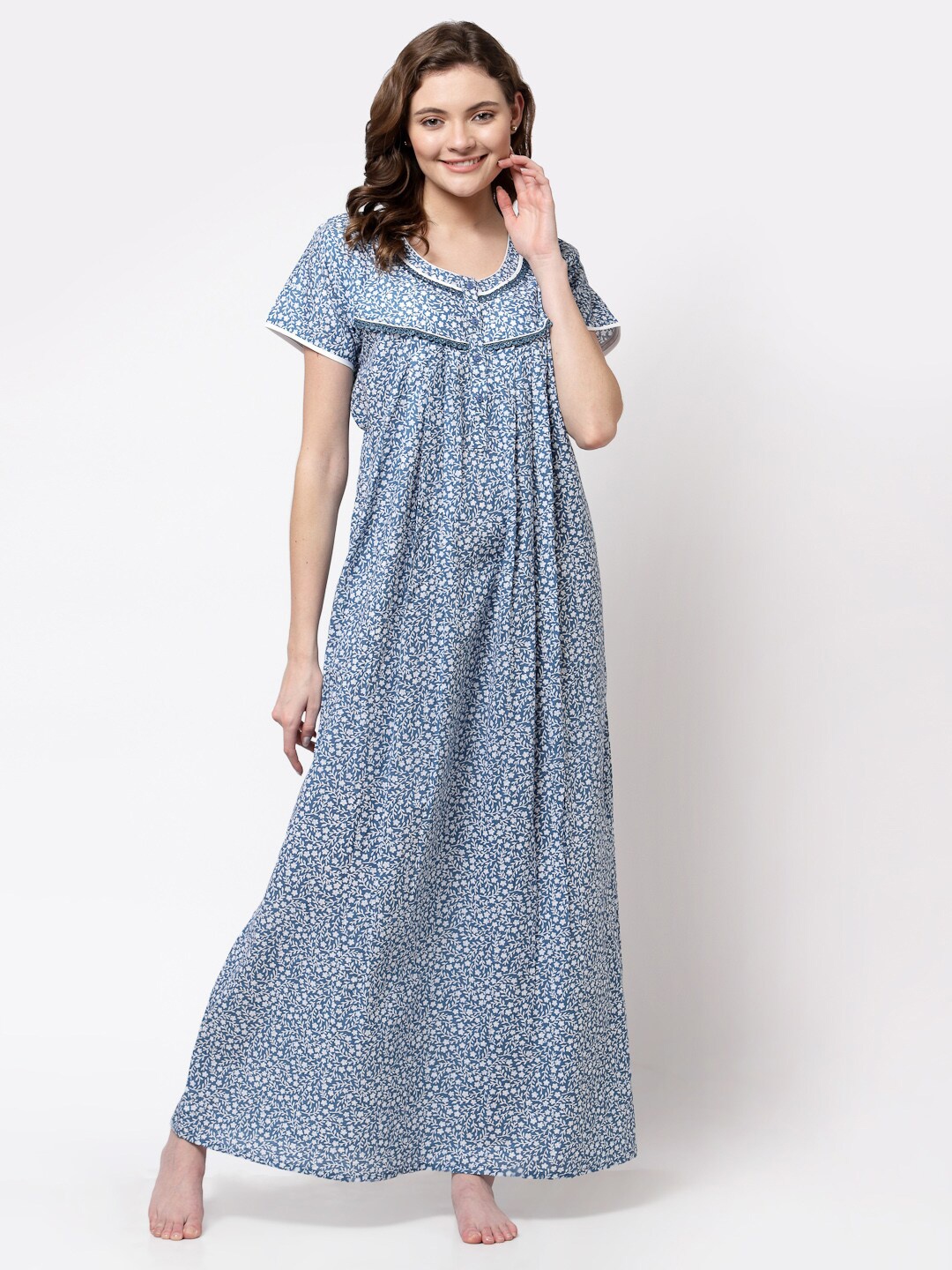 

Sweet Dreams Women Blue Printed Maxi Nightdress