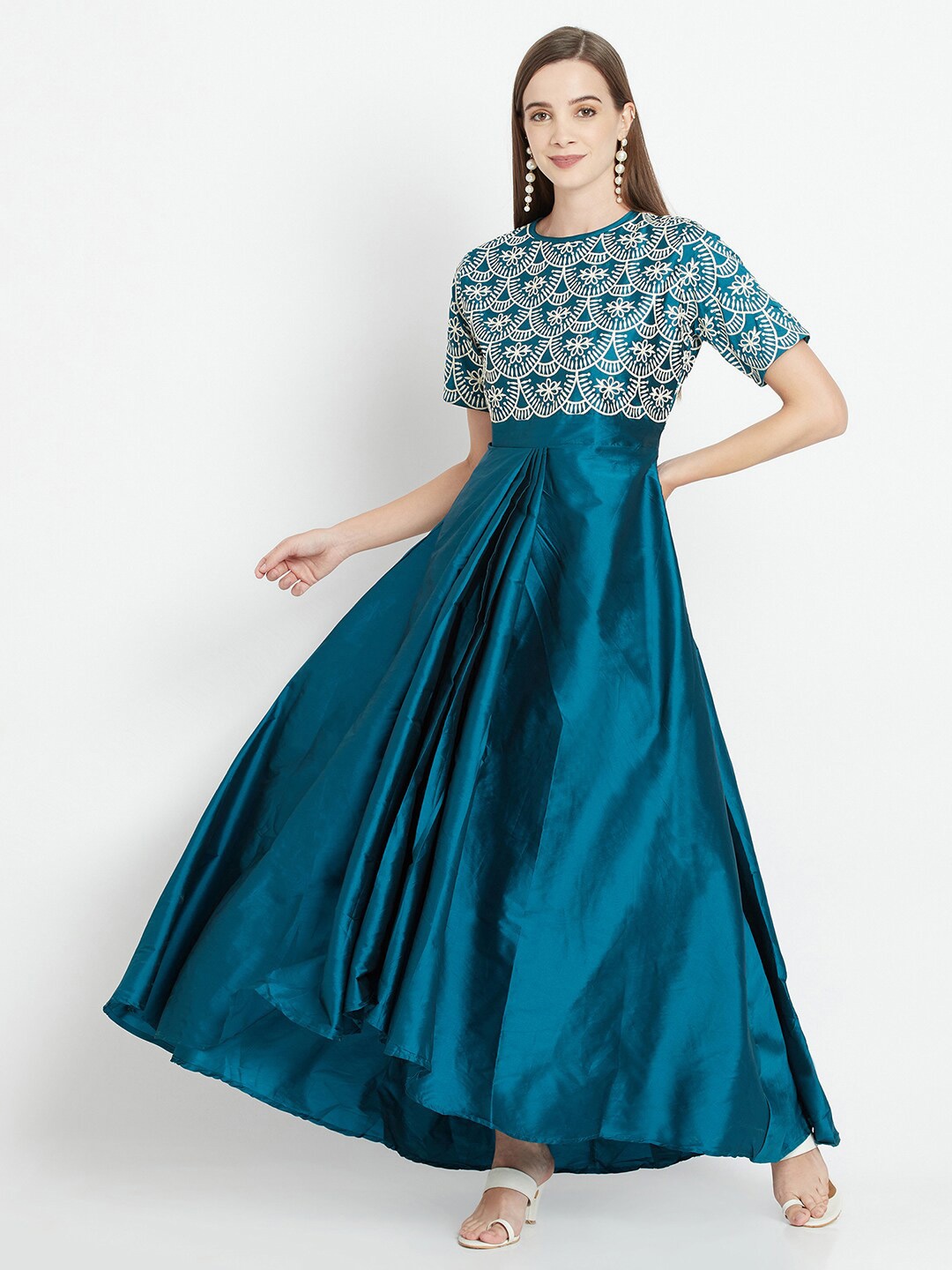 

Purple State Teal Ethnic Motifs Maxi Dress