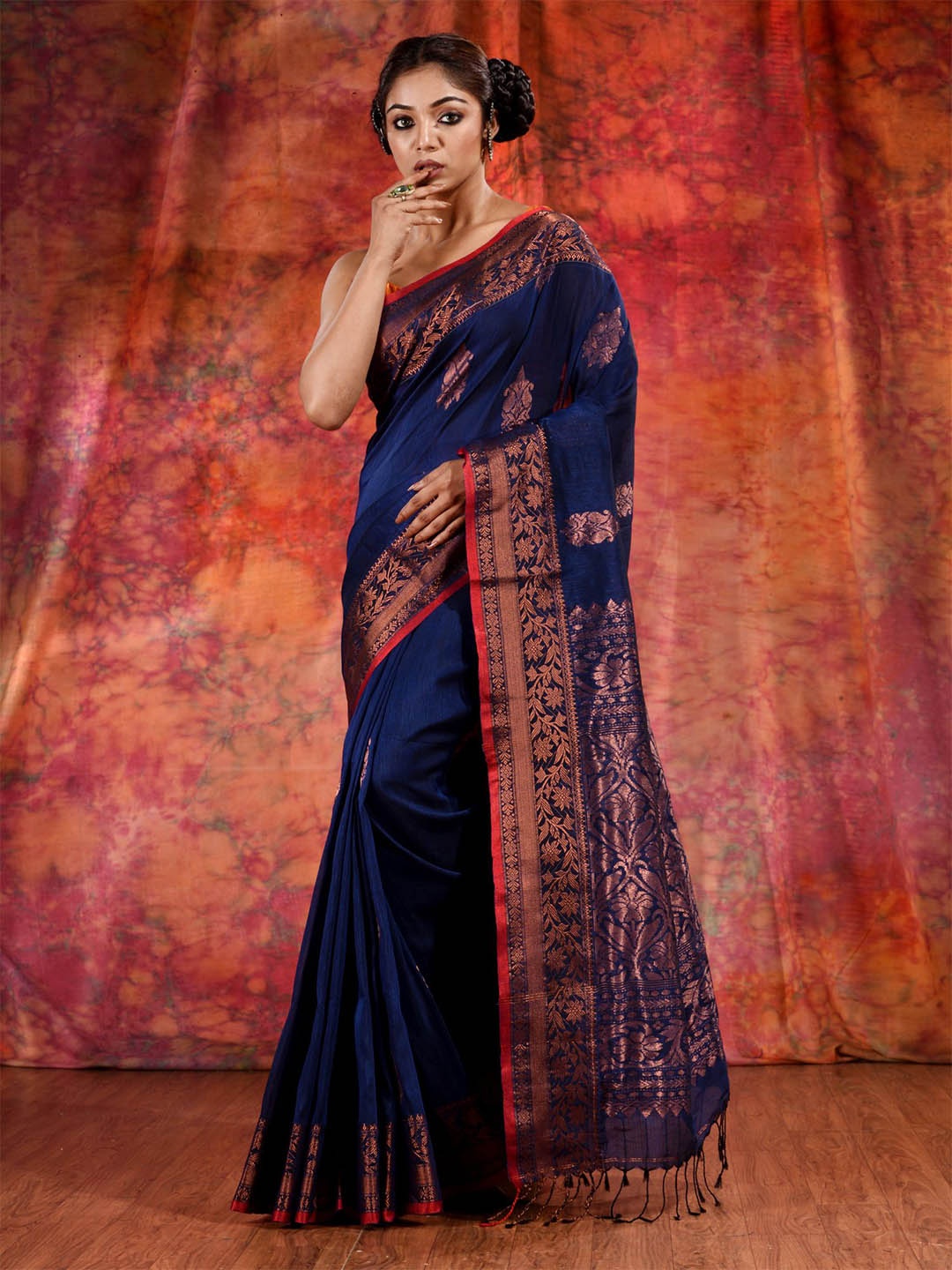 

Charukriti Blue Woven Design Zari Pure Linen Saree