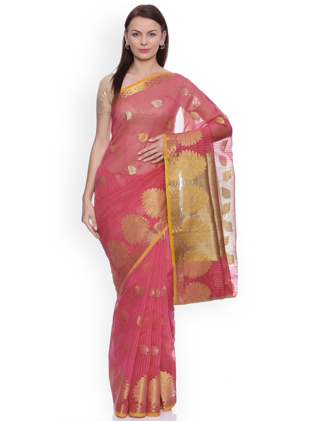 

MIMOSA Pink Polycotton Woven Design Banarasi Saree