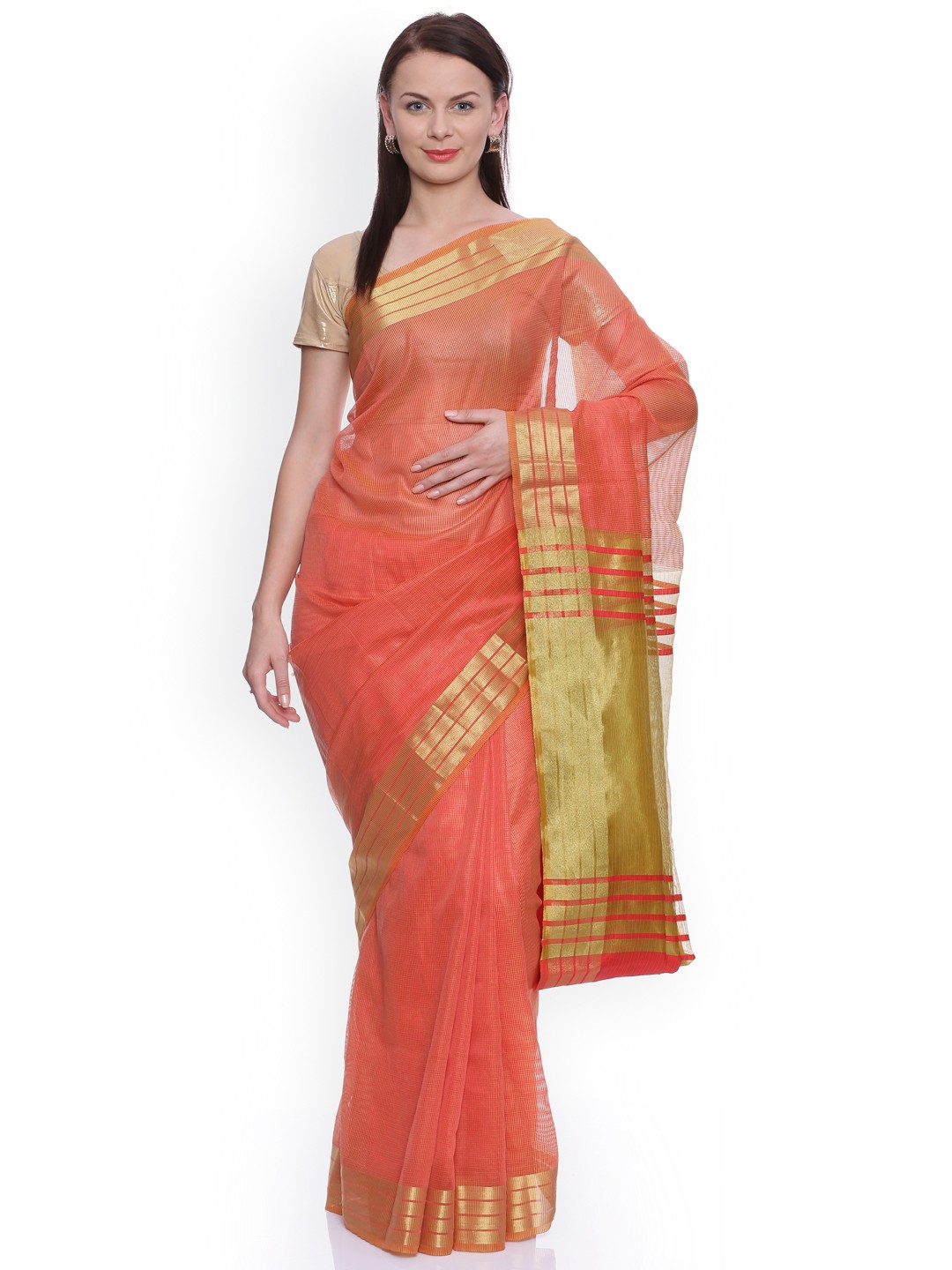 

MIMOSA Orange Art Silk Woven Design Kanjeevaram Saree