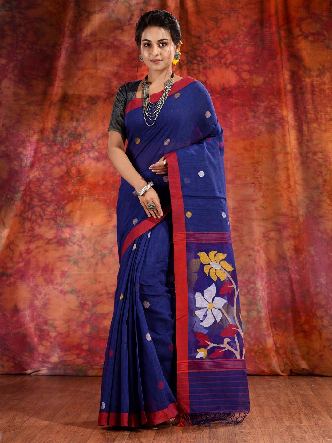 

Charukriti Blue Woven Design Pure Silk Saree