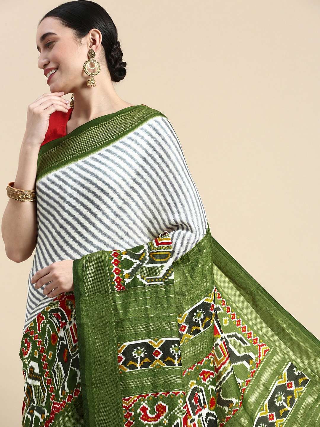 

Mitera Ethnic Motifs Pashmina Silk Saree, Green