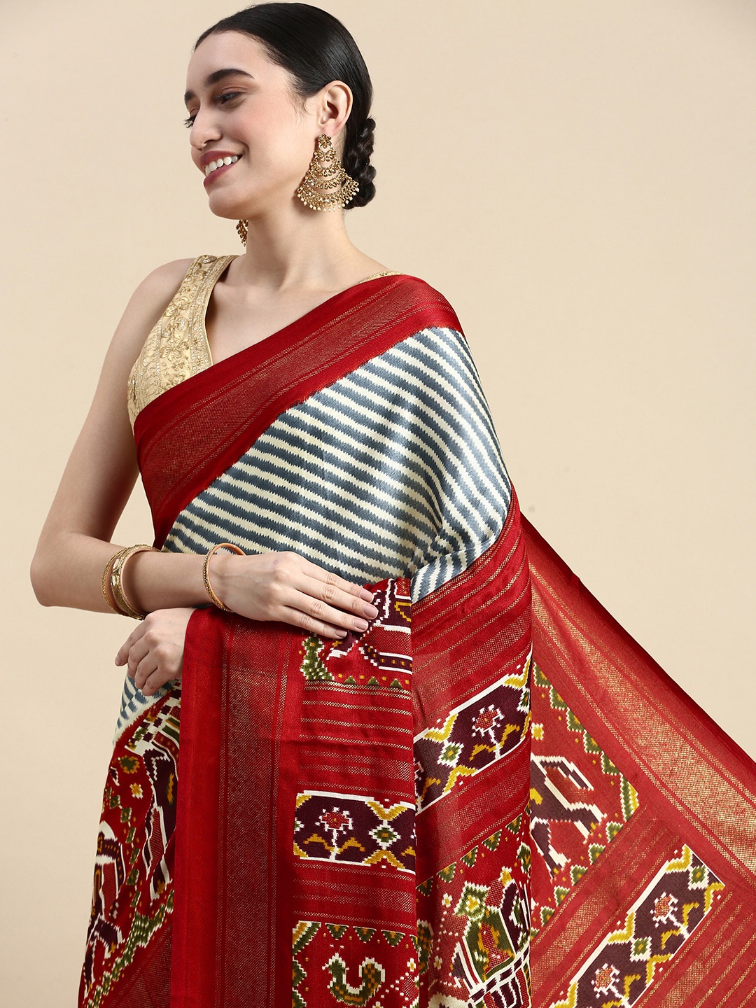 

Mitera Ethnic Motifs Pashmina Silk Saree, Red