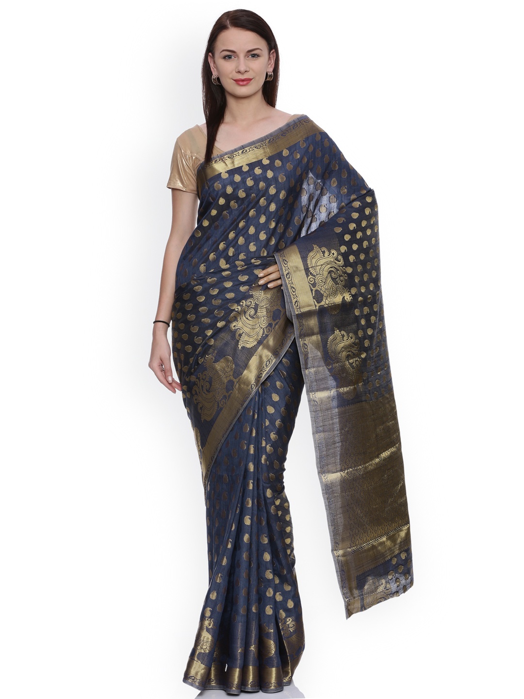

MIMOSA Grey Art Silk Woven Design Kanjeevaram Saree
