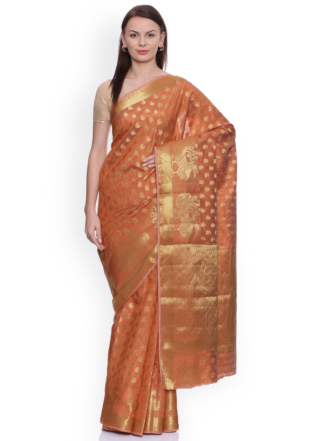

MIMOSA Rust Brown Art Silk Woven Design Kanjeevaram Saree