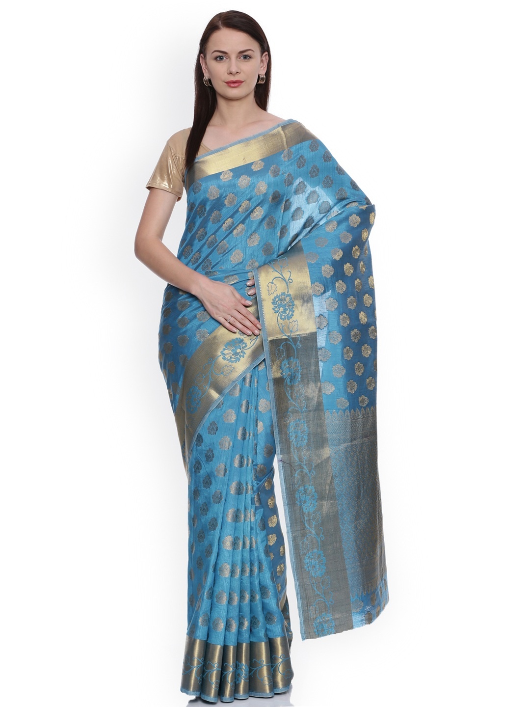 

MIMOSA Turquoise Blue Art Silk Woven Design Kanjeevaram Saree