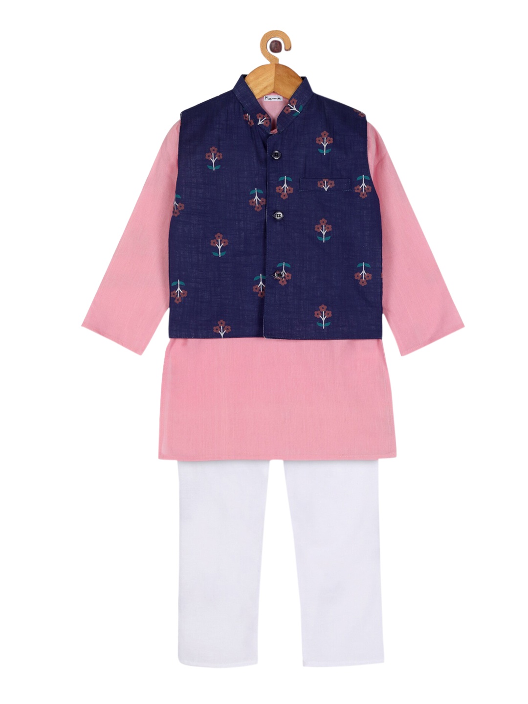 

Ka-mee Boys Pink Pure Cotton Kurta with Pyjamas