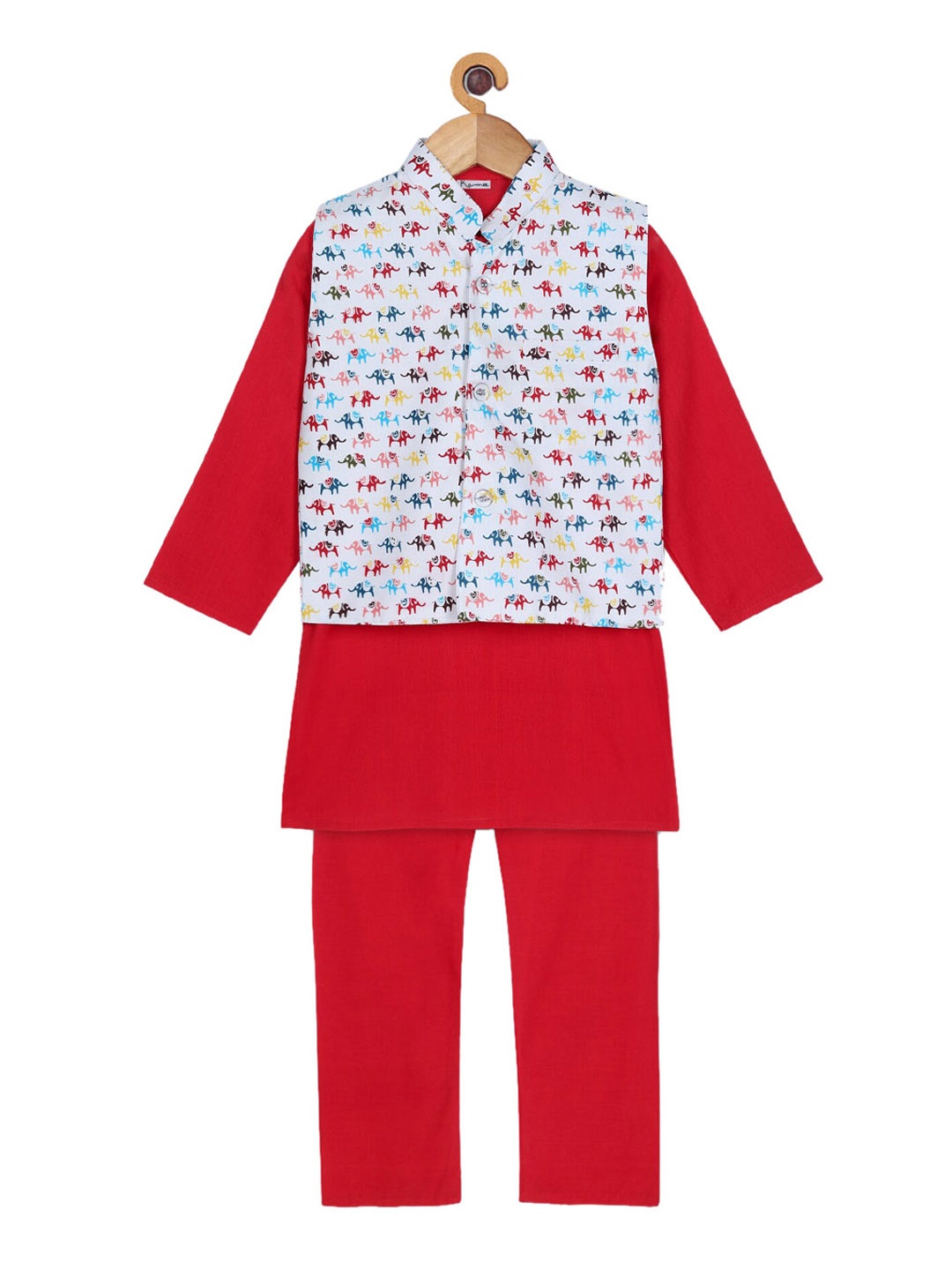 

Ka-mee Boys Red Pure Cotton Kurta with Trousers