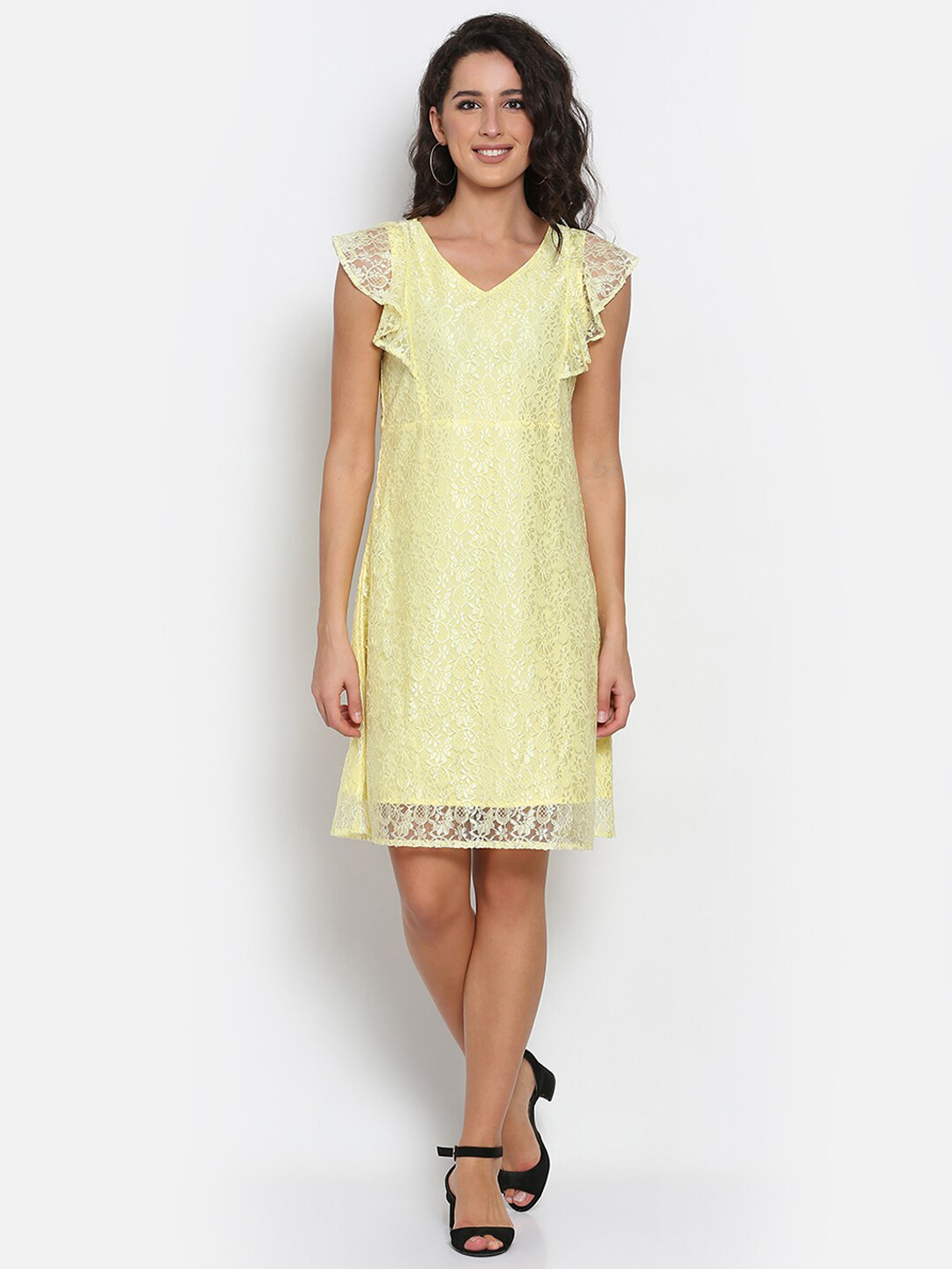 

MARC LOUIS Yellow Net A-Line Dress