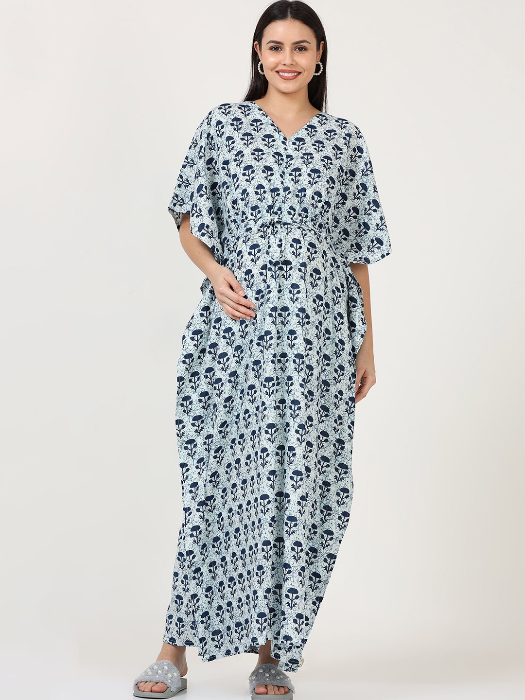 

9shines Label Blue Printed Maternity Kaftan Nightdress