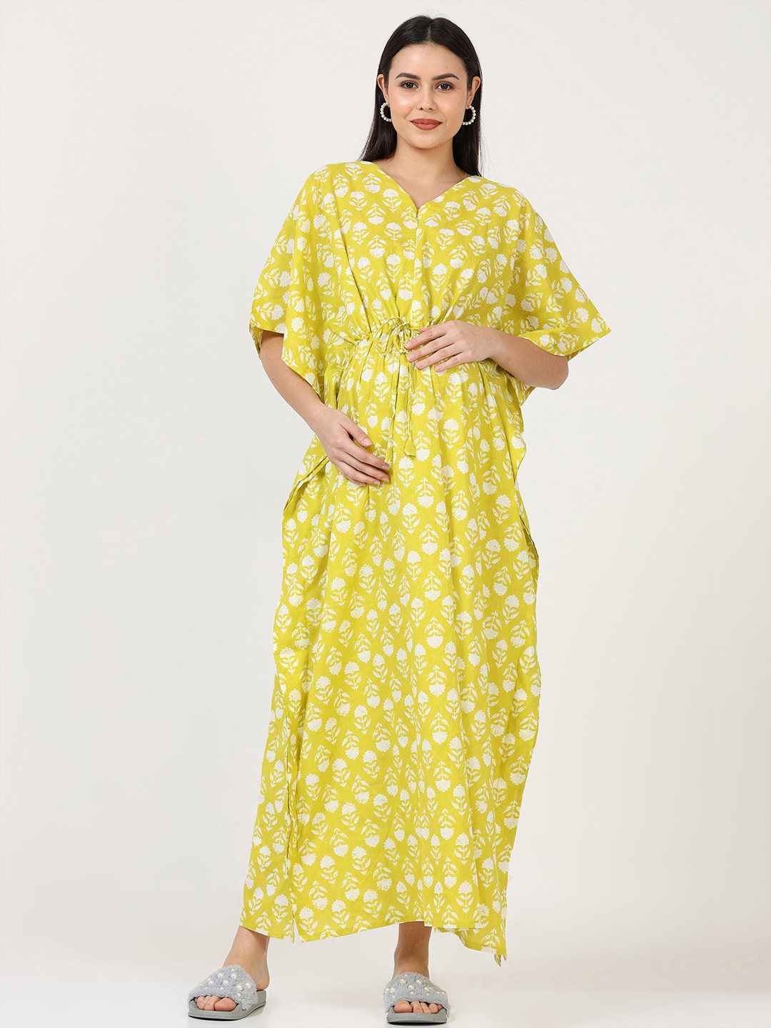 

9shines Label Maternity Lime Green Printed Maxi Nightdress