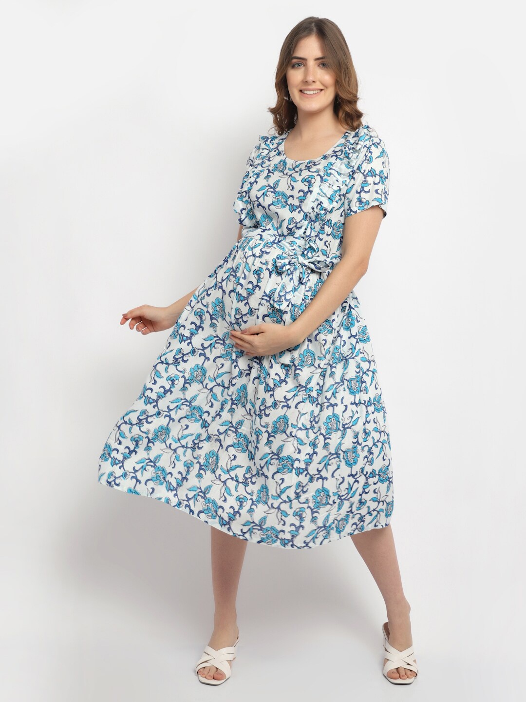 

Moms Maternity Blue Floral Maternity Midi Dress