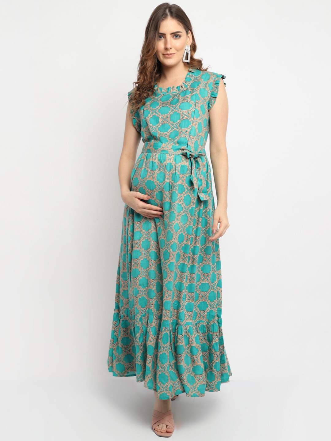 

Moms Maternity Sea Green Floral Maternity Maxi Dress