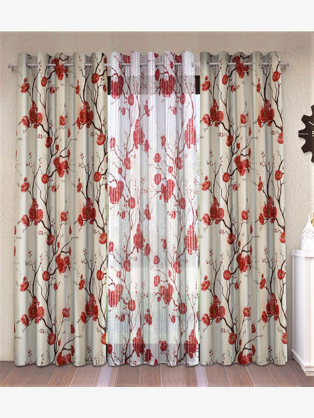 

Fashion String Red & White Set of 3 Floral Door Curtain