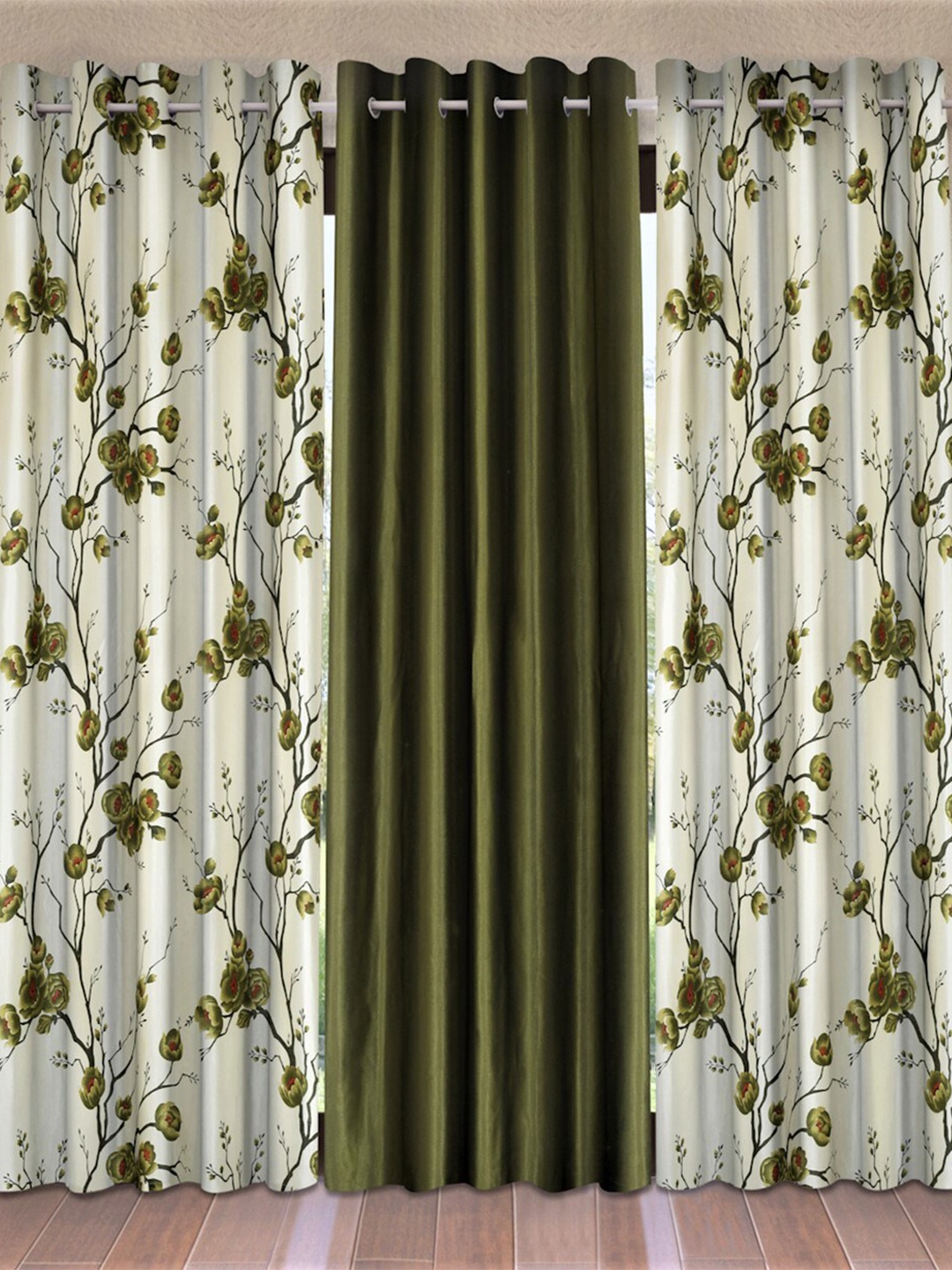 

Fashion String Green & White Set of 3 Floral Door Curtain