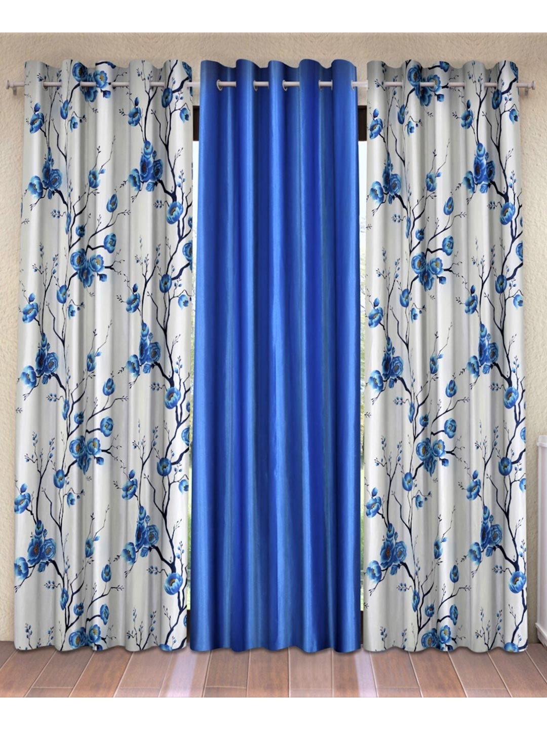 

Fashion String Blue & Off White Set of 3 Floral Door Curtain