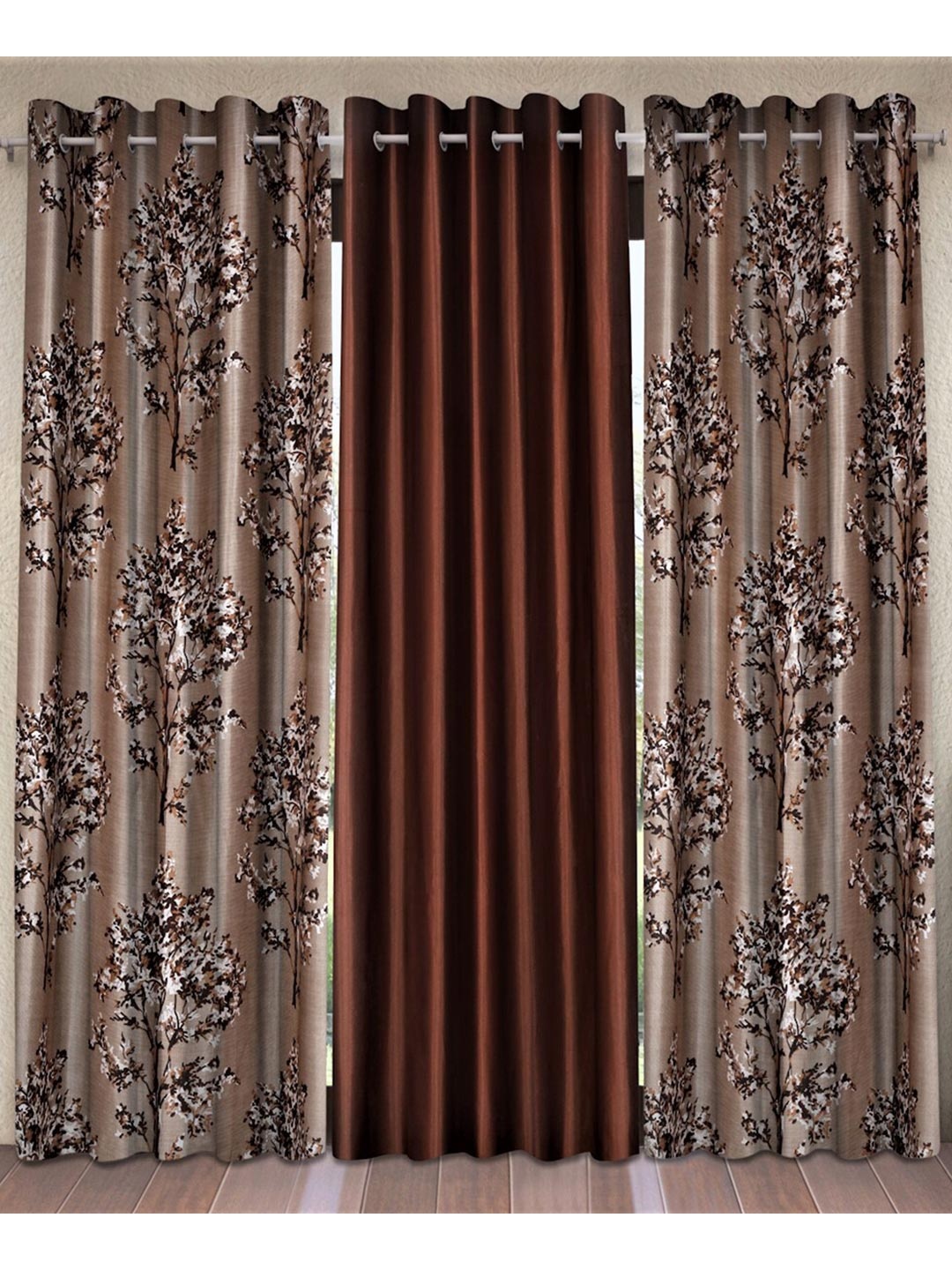 

Fashion String Brown & White Set of 3 Floral Window Curtain