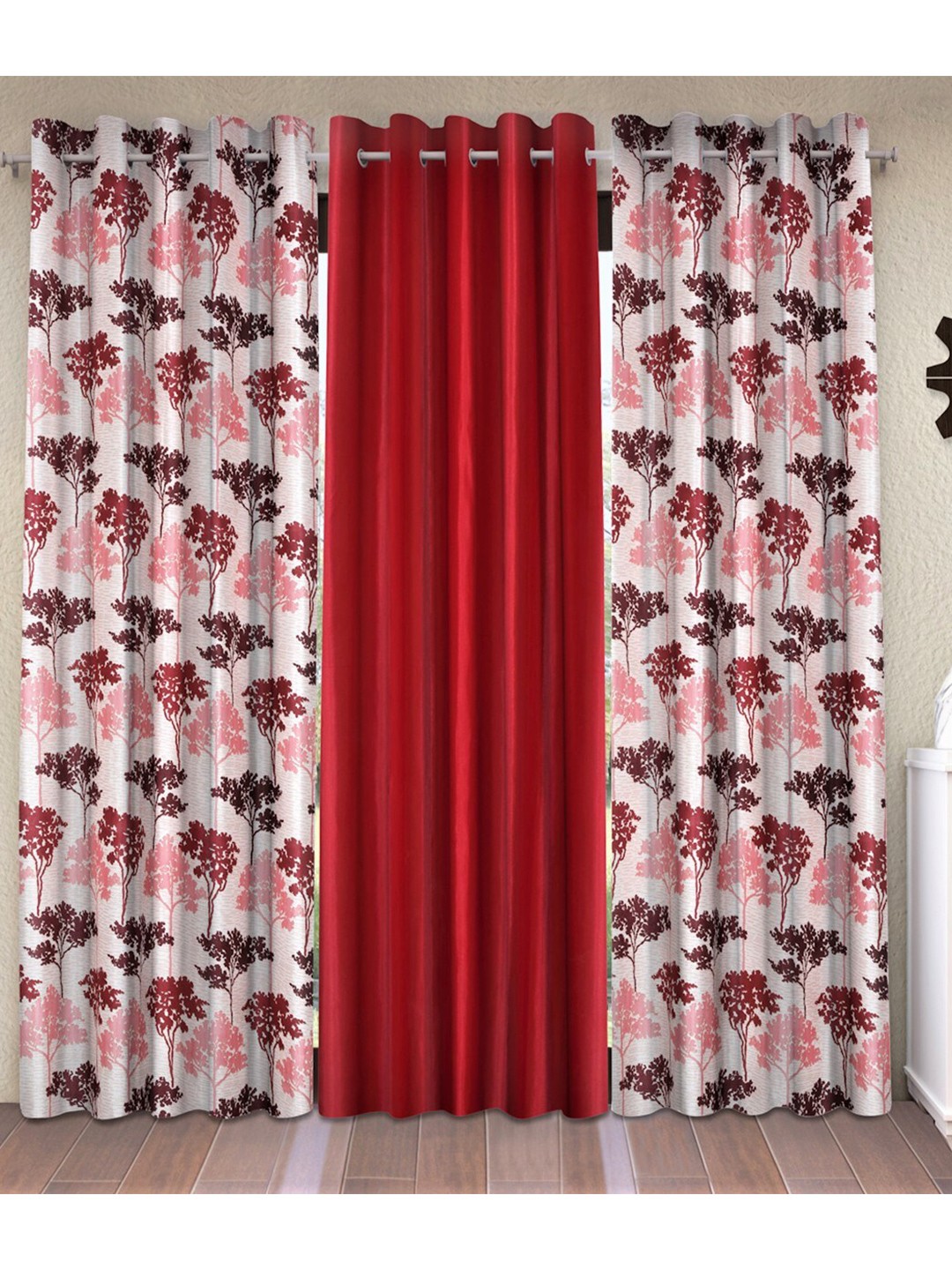 

Fashion String Maroon & Off White Set of 3 Floral Door Curtain