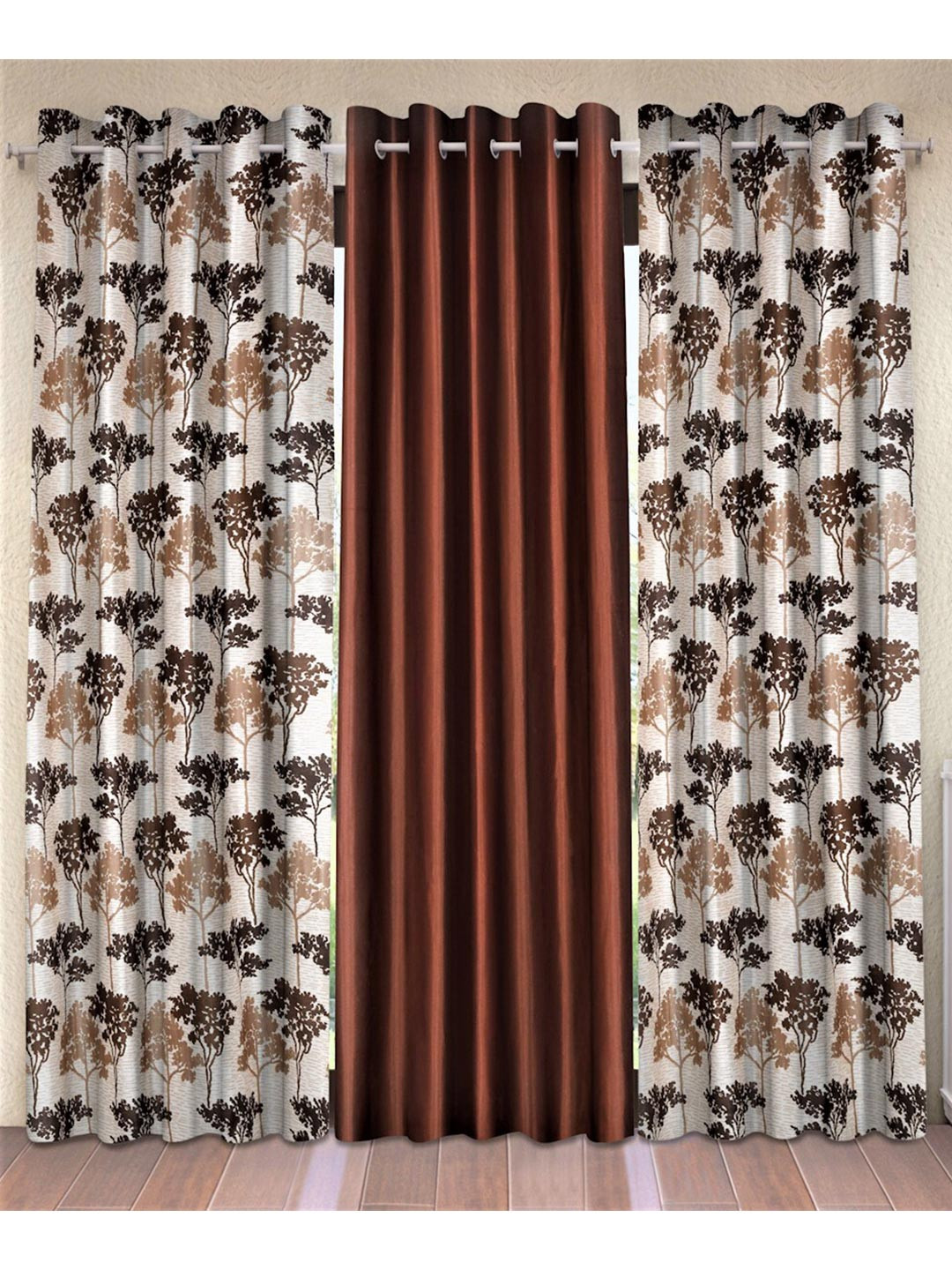 

Fashion String Brown & Off White Set of 3 Floral Window Curtain
