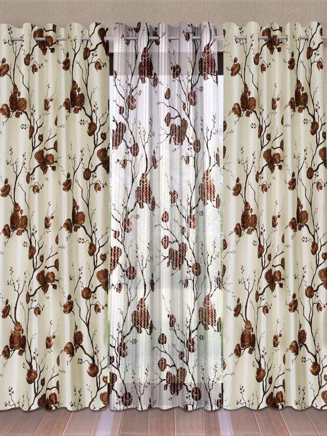 

Fashion String Brown & Off White Set of 3 Floral Long Door Curtain