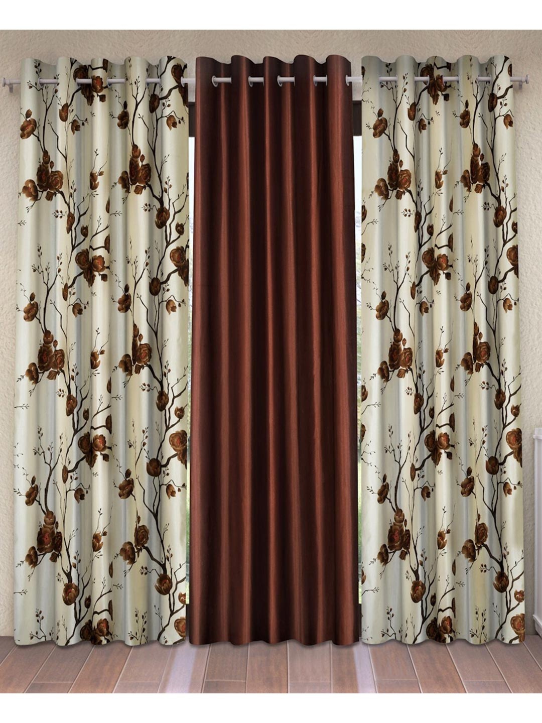 

Fashion String Brown & Cream-Coloured Set of 3 Floral Window Curtain