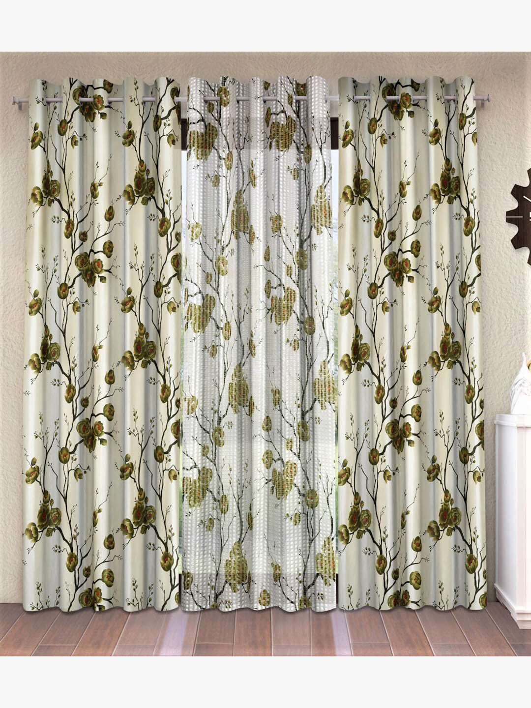 

Fashion String Green & Red Set of 3 Floral Door Curtain