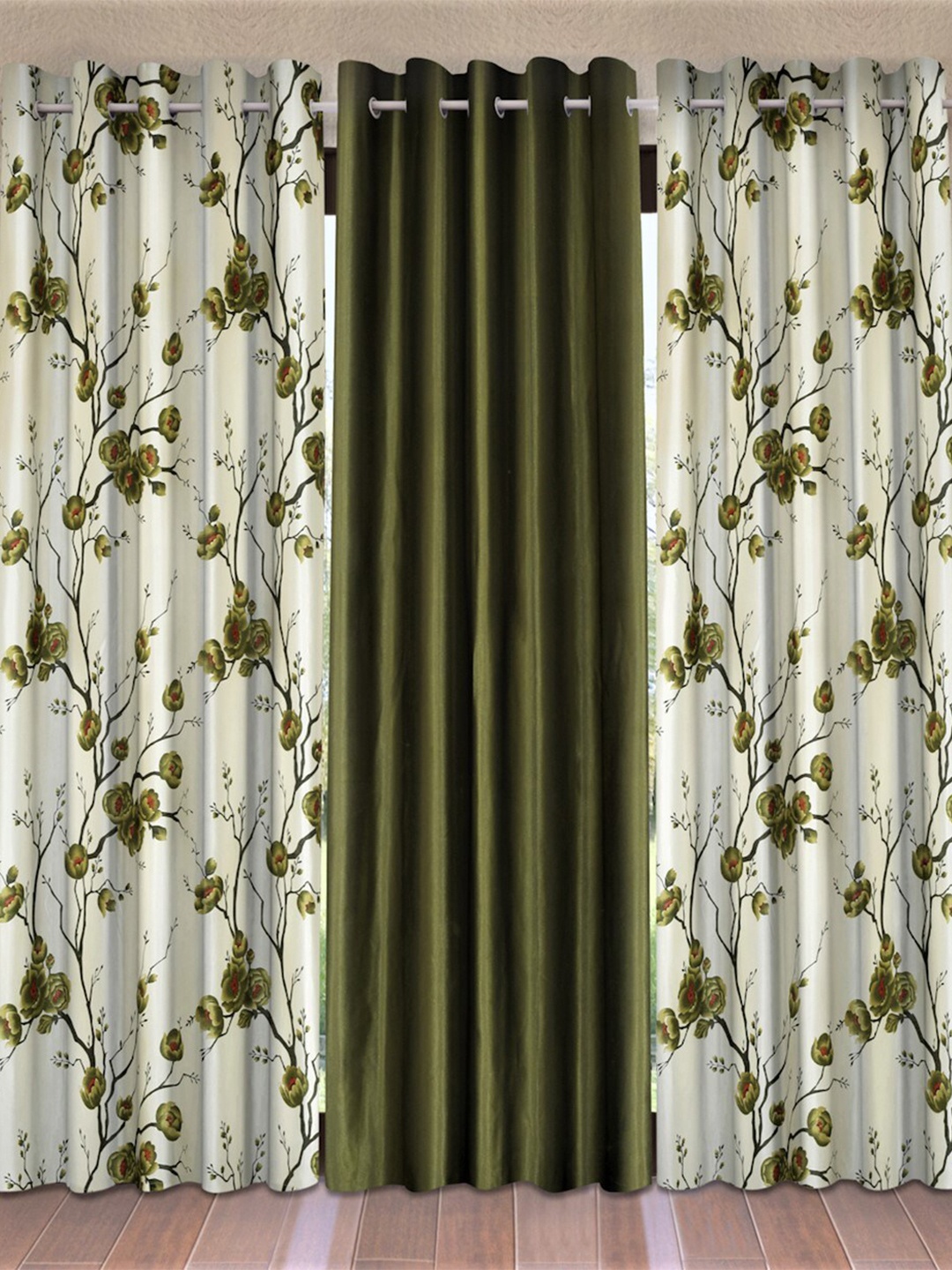 

Fashion String Green & White Set of 3 Floral Long Door Curtain