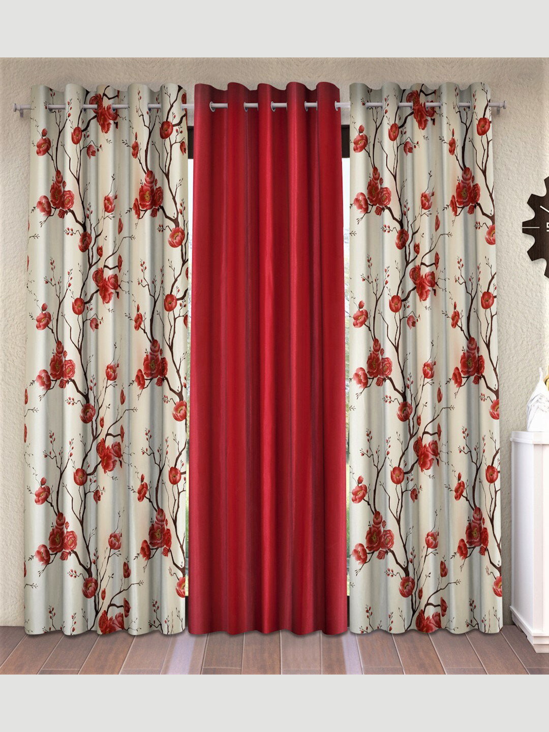 

Fashion String Red & Cream-Coloured Set of 3 Floral Door Curtain