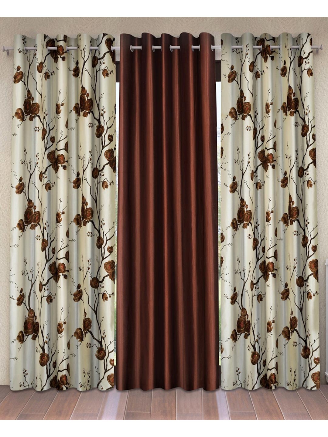 

Fashion String Brown & White Set of 3 Floral Door Curtain
