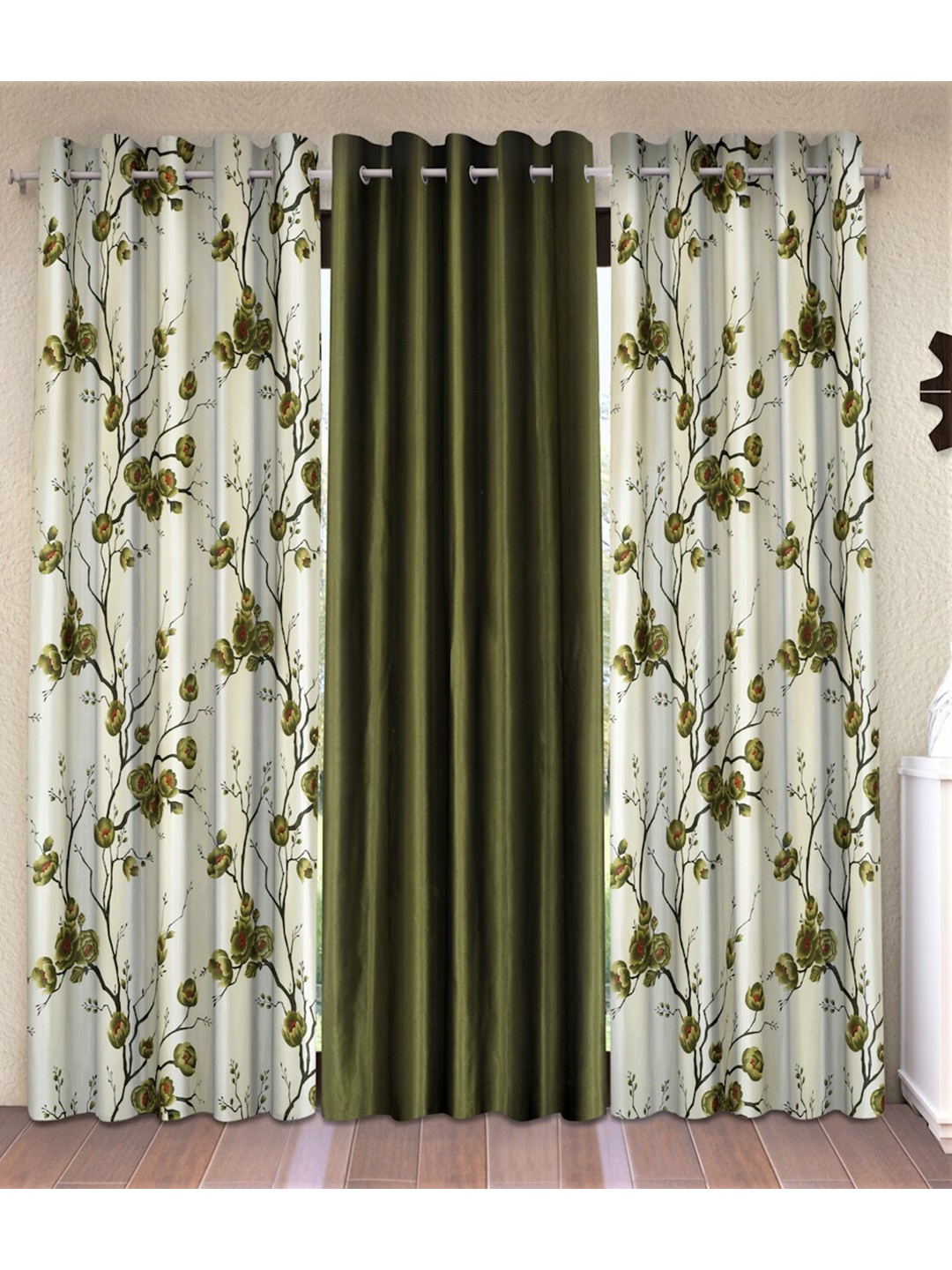 

Fashion String Green & White Set of 3 Floral Window Curtain