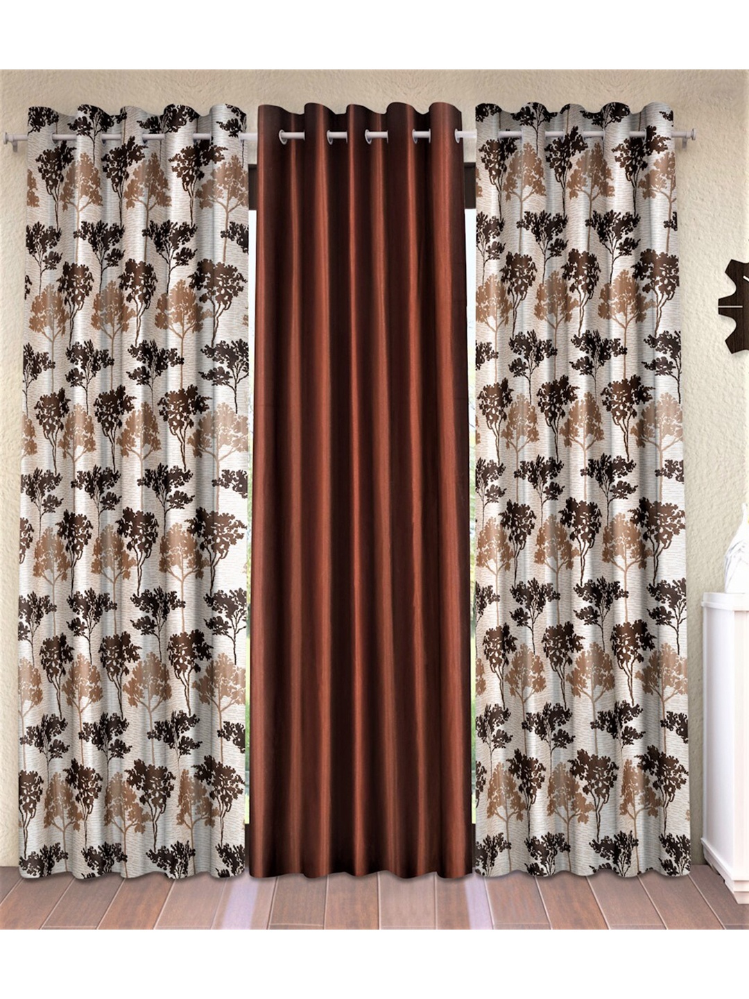 

Fashion String Brown & Cream-Coloured Set of 3 Floral Long Door Curtain